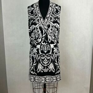 WHBM Tank Dress Sz Small Black White Sleeveless White House Black Market Print